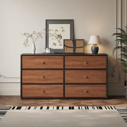 Elegant Modern 6-drawer Wood Double Dresser for Bedroom Image - 1
