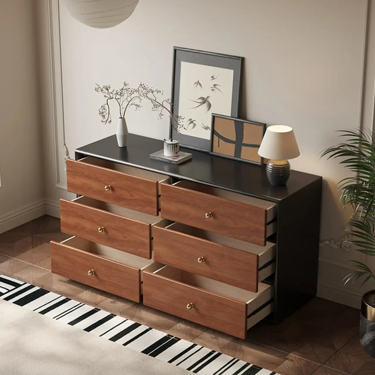 Elegant Modern 6-drawer Wood Double Dresser for Bedroom Image - 4