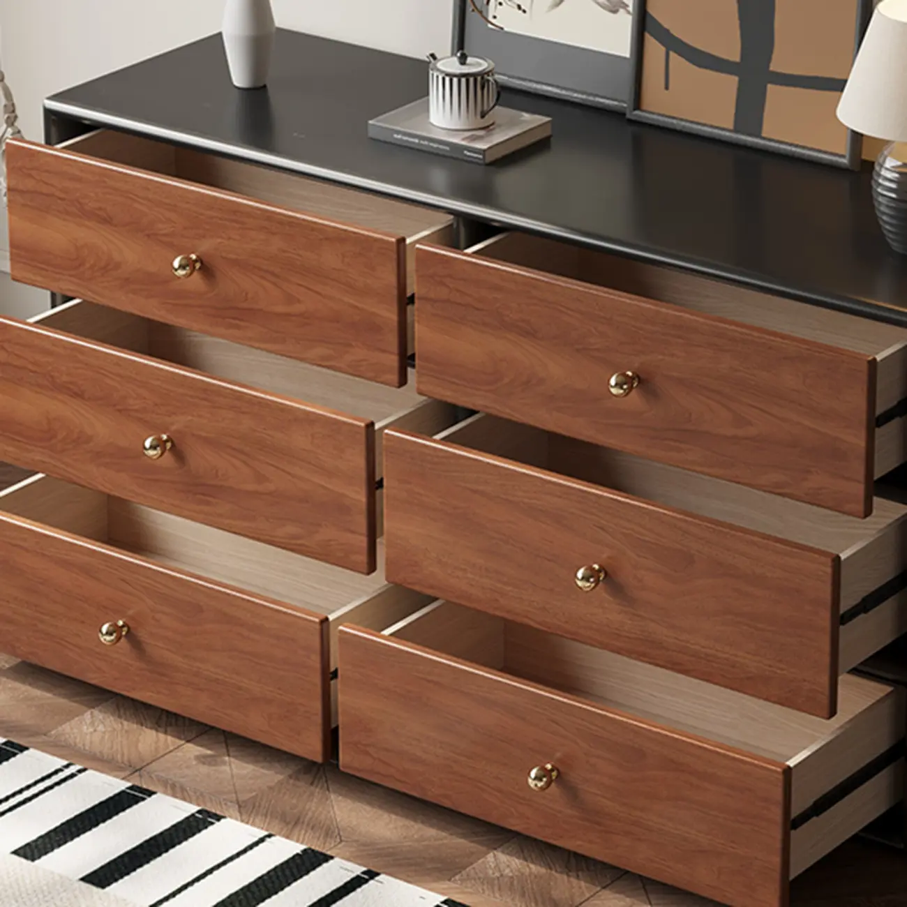 Elegant Modern 6-drawer Wood Double Dresser for Bedroom Image - 6 | homeyfad