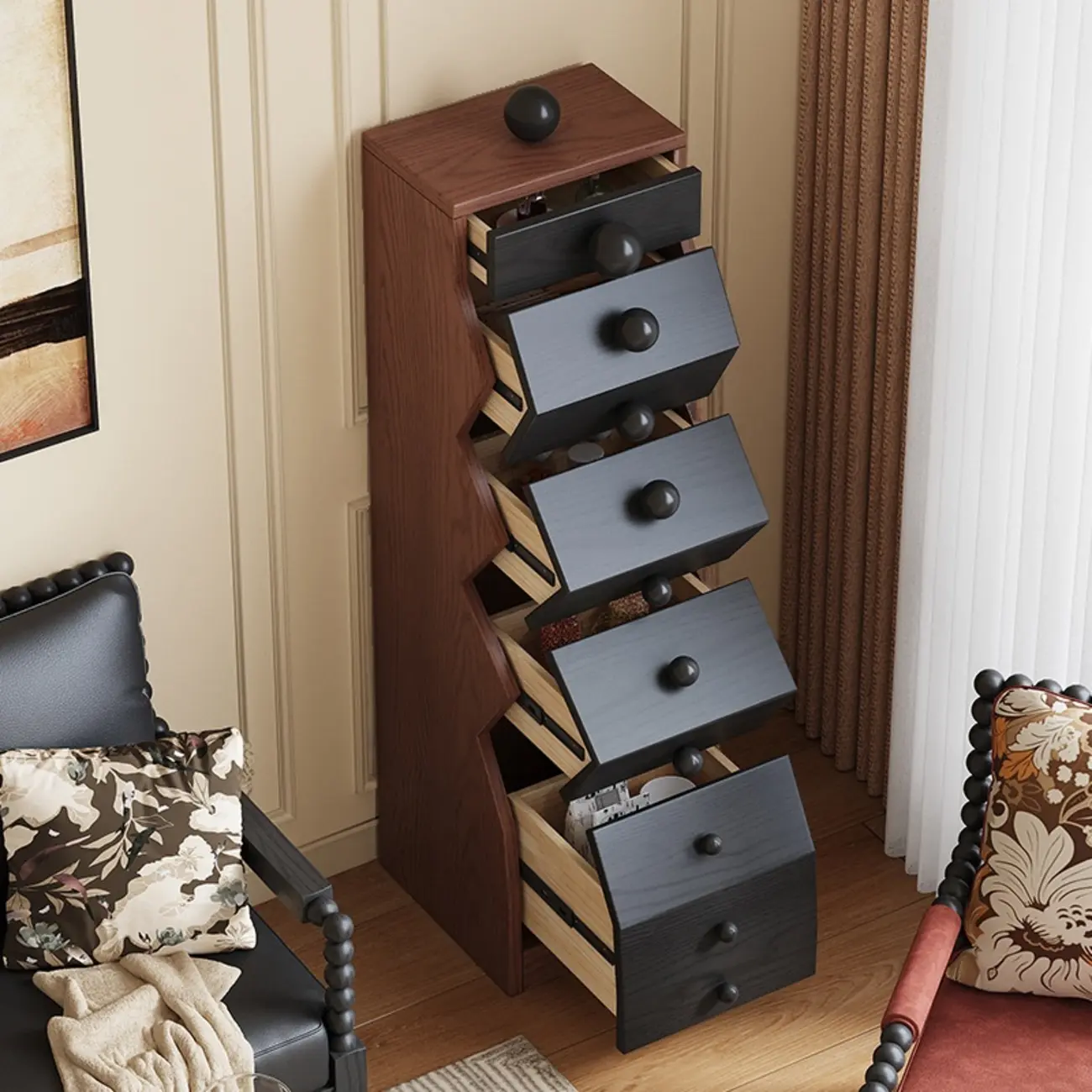 47" Modern 5-drawer Wood Vertical Ladder Lingerie Chest Image - 2 | homeyfad