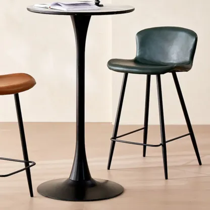 Mid-Century Modern Leather Bucket Bar Stools with Low Back Image - 4