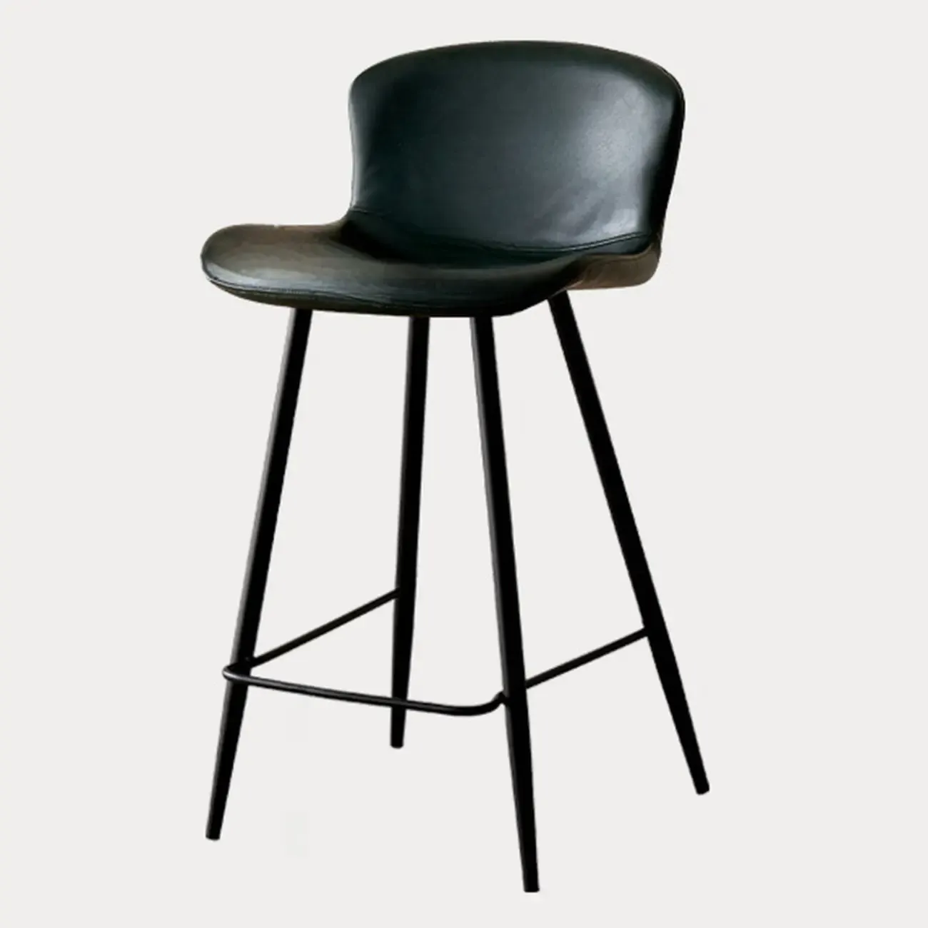 Mid-Century Modern Leather Bucket Bar Stools with Low Back Image - 10