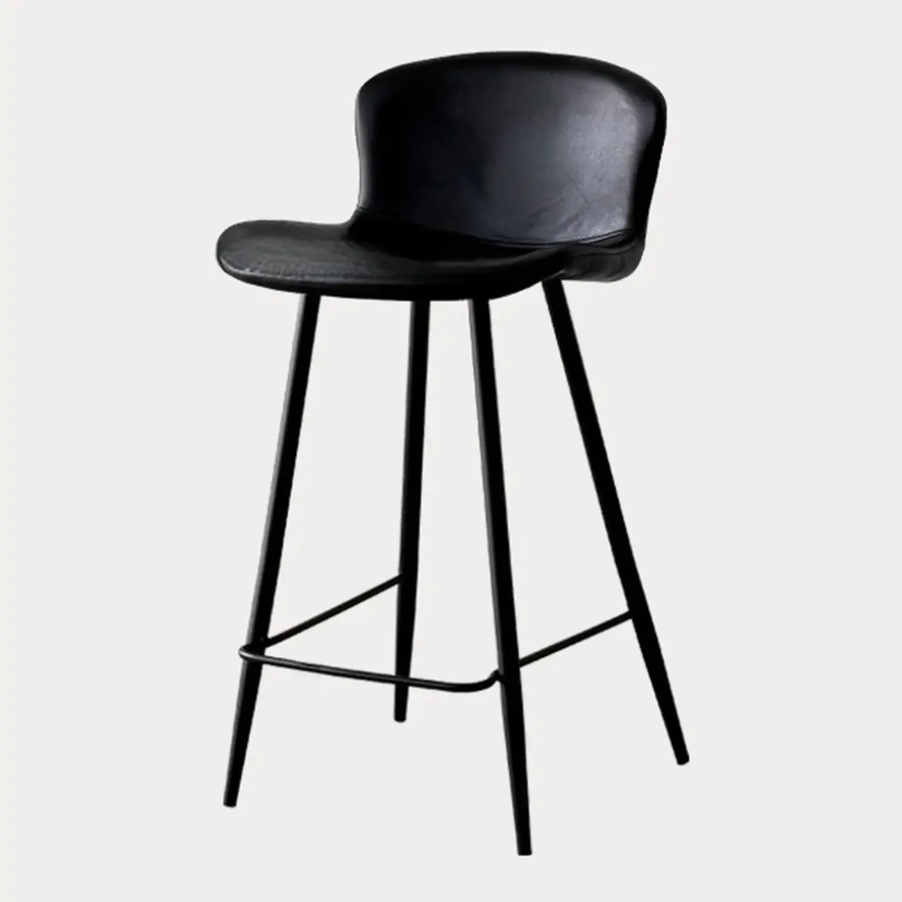 Mid-Century Modern Leather Bucket Bar Stools with Low Back Image - 12