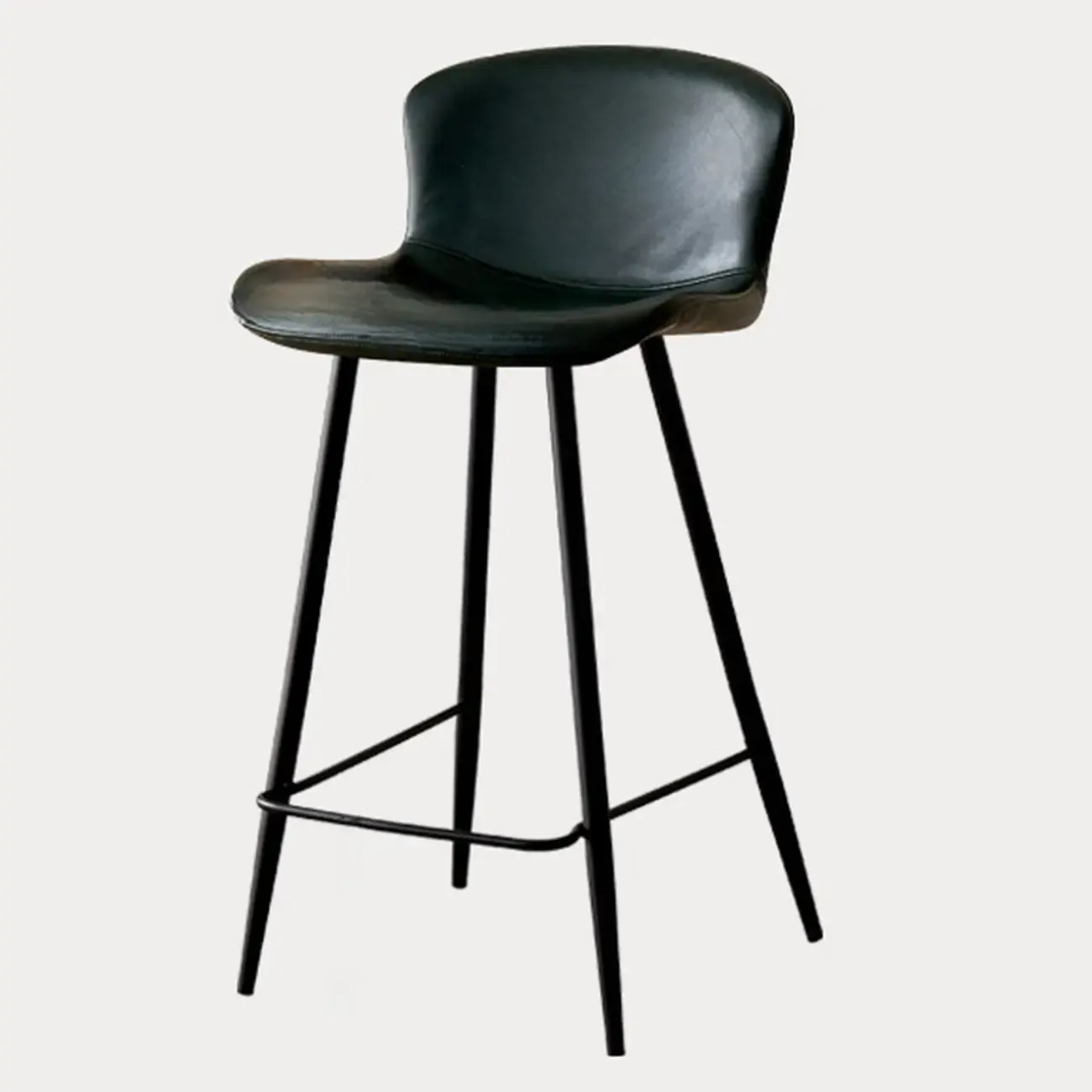 Mid-Century Modern Leather Bucket Bar Stools with Low Back Image - 16