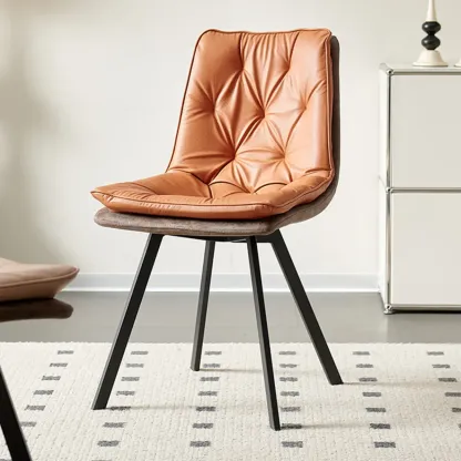 Nordic ButtonTufted Faux Leather Dining Chair Low Back Image - 1