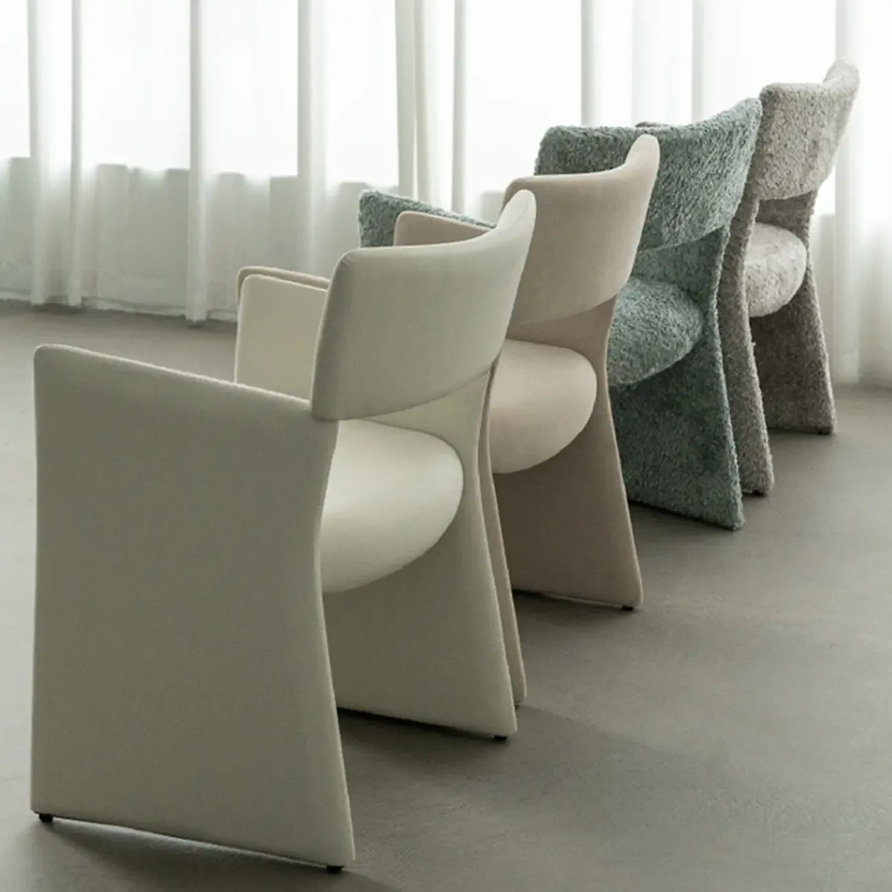 Minimalist Sherpa Open Back Upholstered Arm Chairs Image - 4