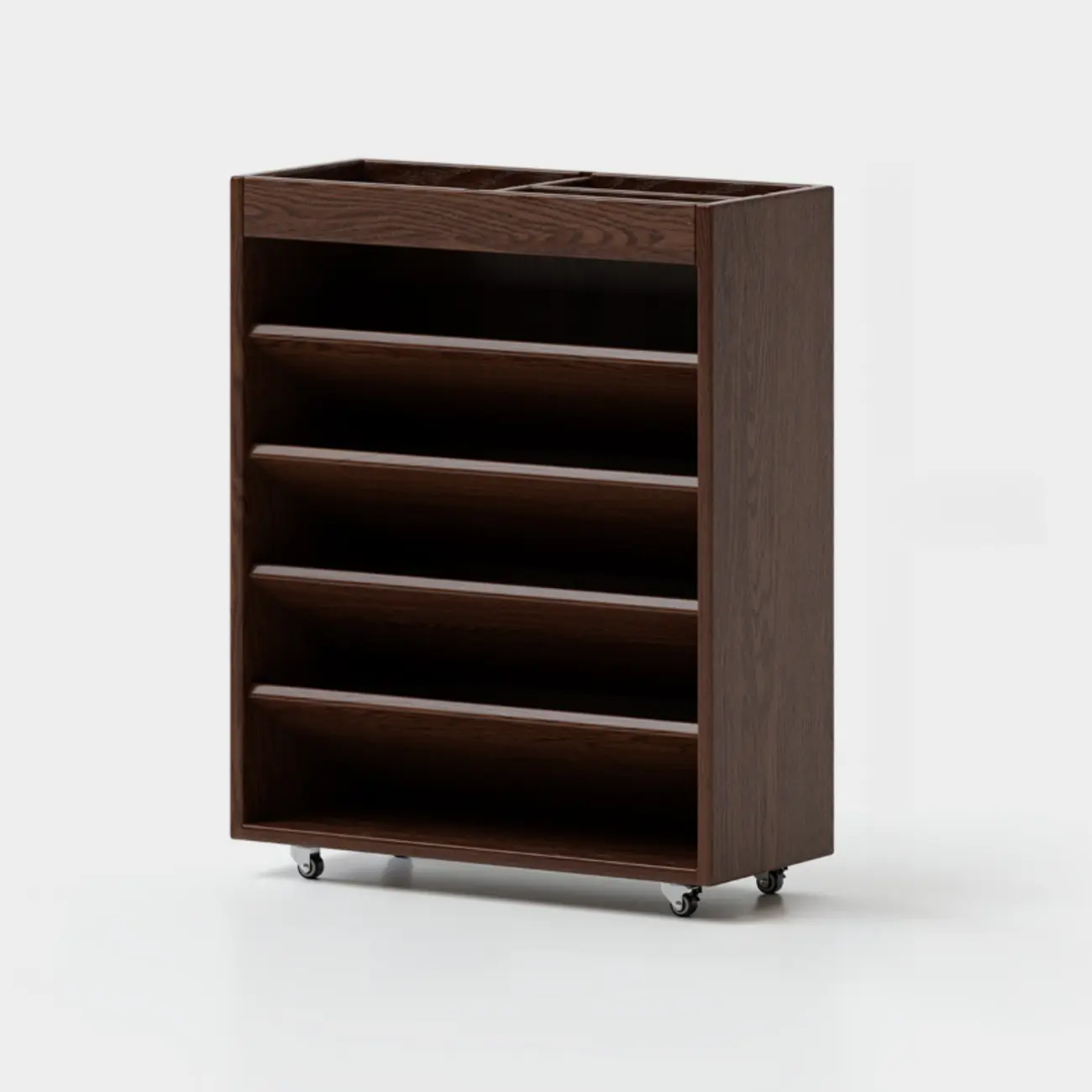 5-tier Rubberwood Vertical Storage Bookcase with Wheels Image - 3 | homeyfad