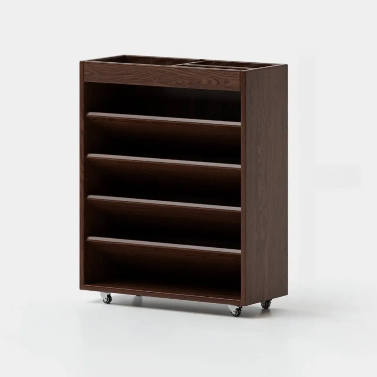 5-tier Rubberwood Vertical Storage Bookcase with Wheels Image - 3