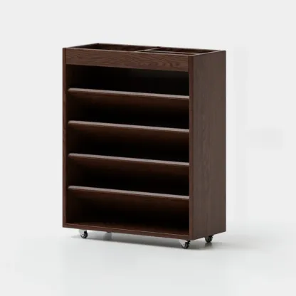 5-tier Rubberwood Vertical Storage Bookcase with Wheels Image - 3