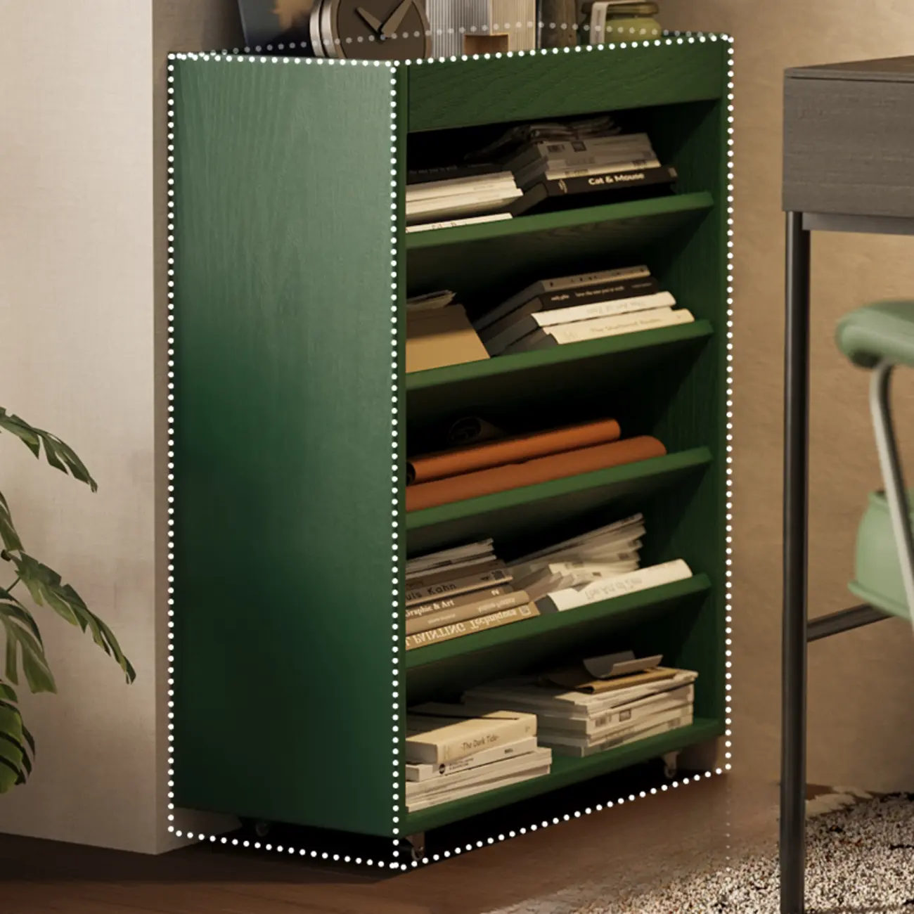 5-tier Rubberwood Vertical Storage Bookcase with Wheels Image - 4 | homeyfad