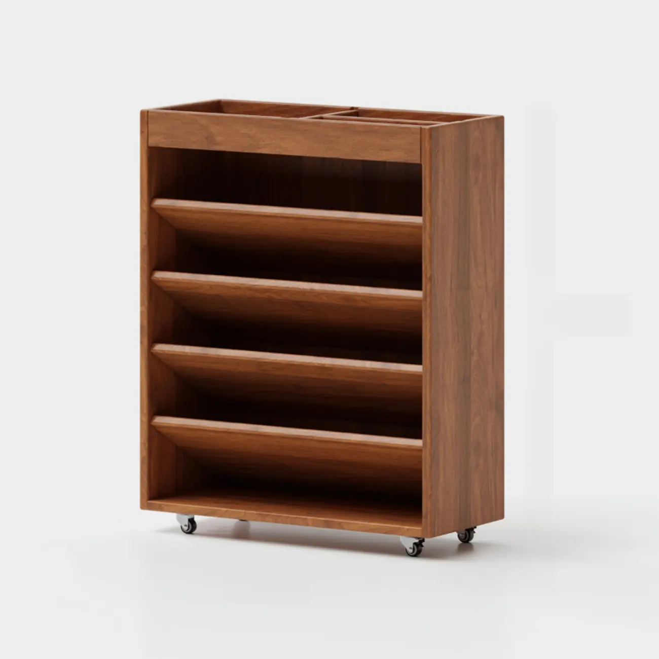 5-tier Rubberwood Vertical Storage Bookcase with Wheels Image - 5 | homeyfad