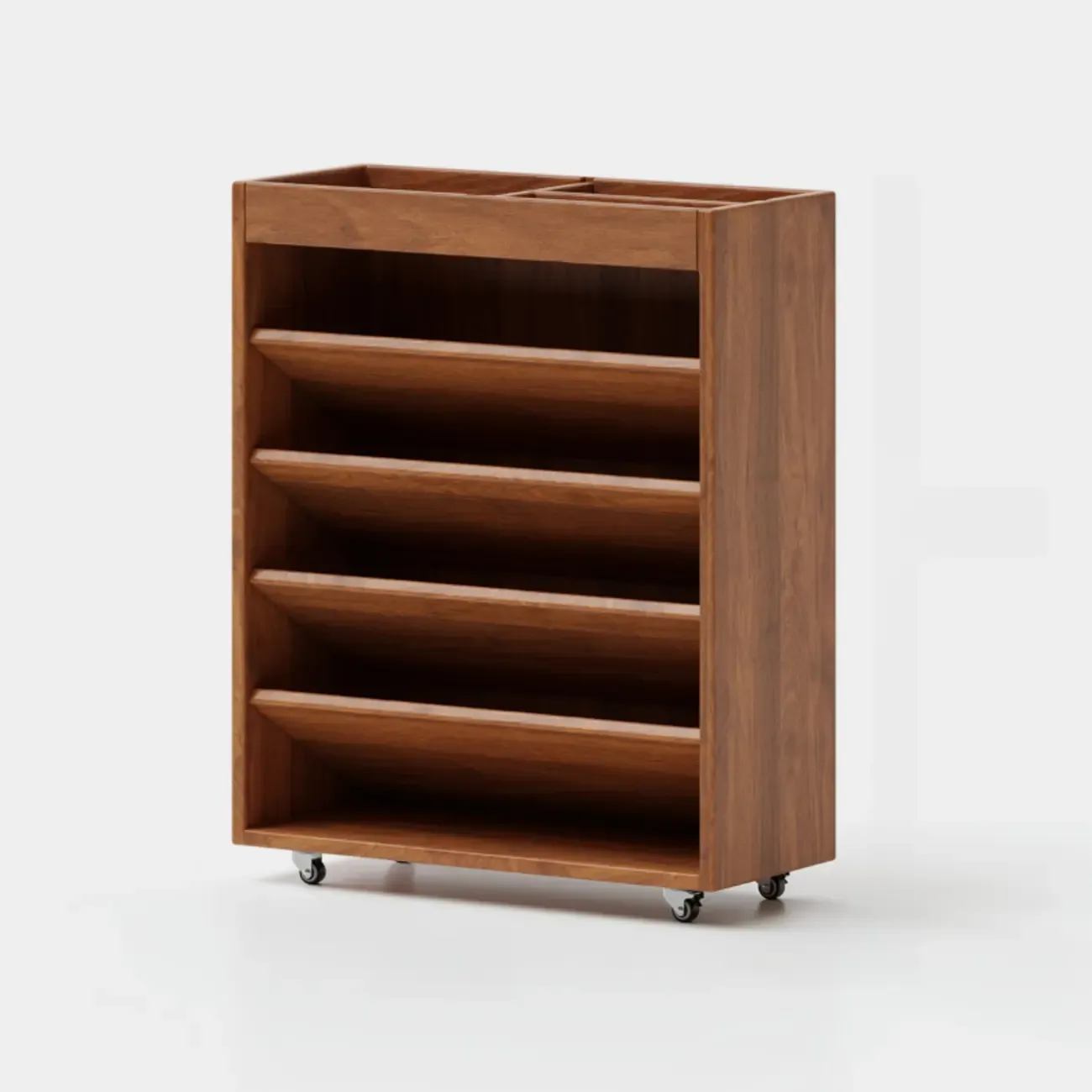5-tier Rubberwood Vertical Storage Bookcase with Wheels Image - 5