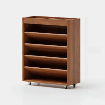 5-tier Rubberwood Vertical Storage Bookcase with Wheels Image - 5