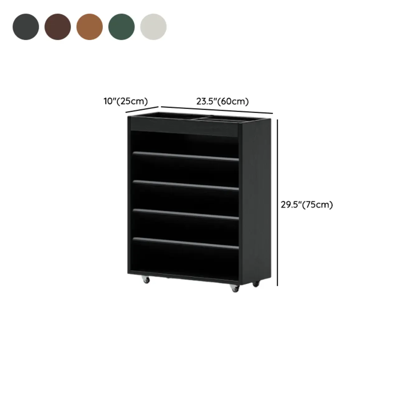 5-tier Rubberwood Vertical Storage Bookcase with Wheels #size