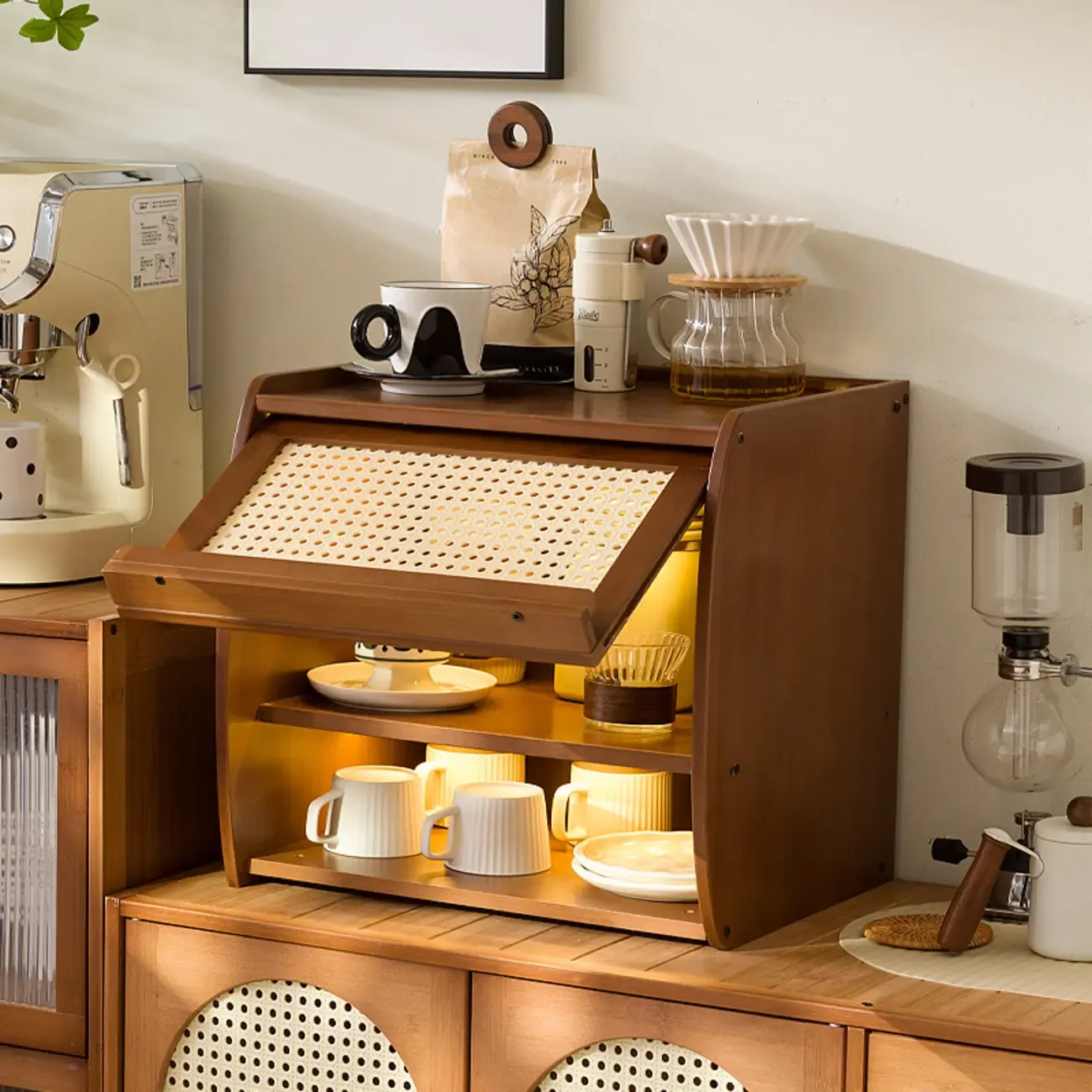 Modern Wood Narrow Open Storage Credenza Image - 1