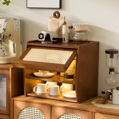 Modern Wood Narrow Open Storage Credenza Image - 1