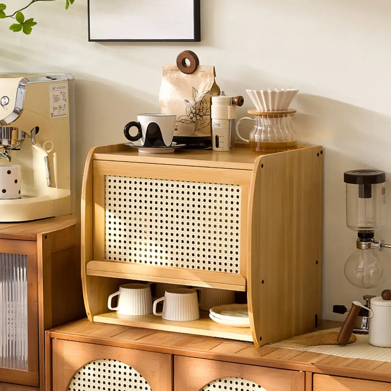 Modern Wood Narrow Open Storage Credenza Image - 2