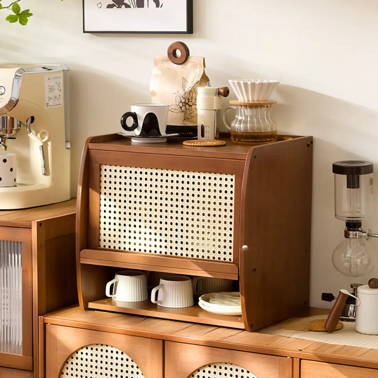 Modern Wood Narrow Open Storage Credenza Image - 3