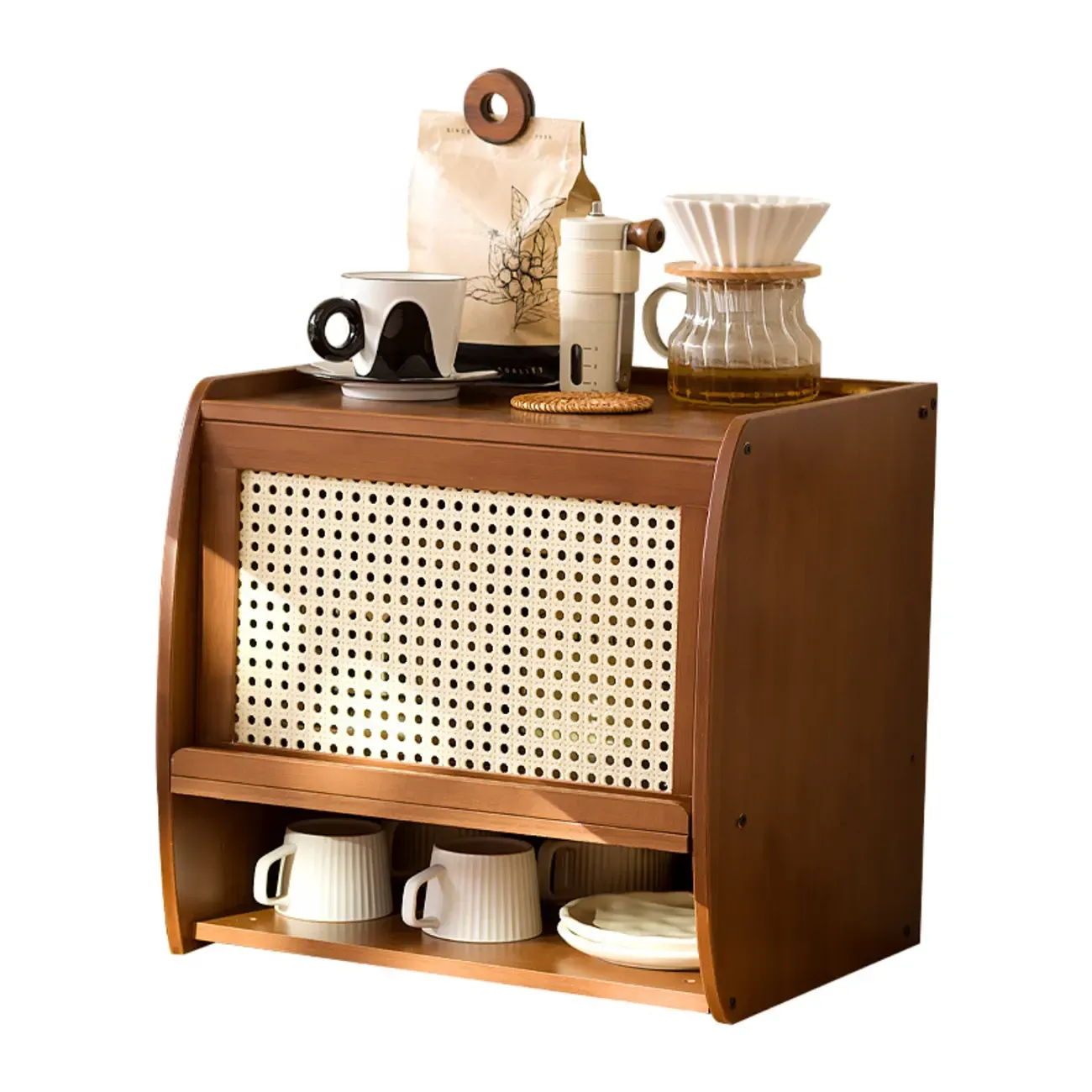 Modern Wood Narrow Open Storage Credenza Image - 4