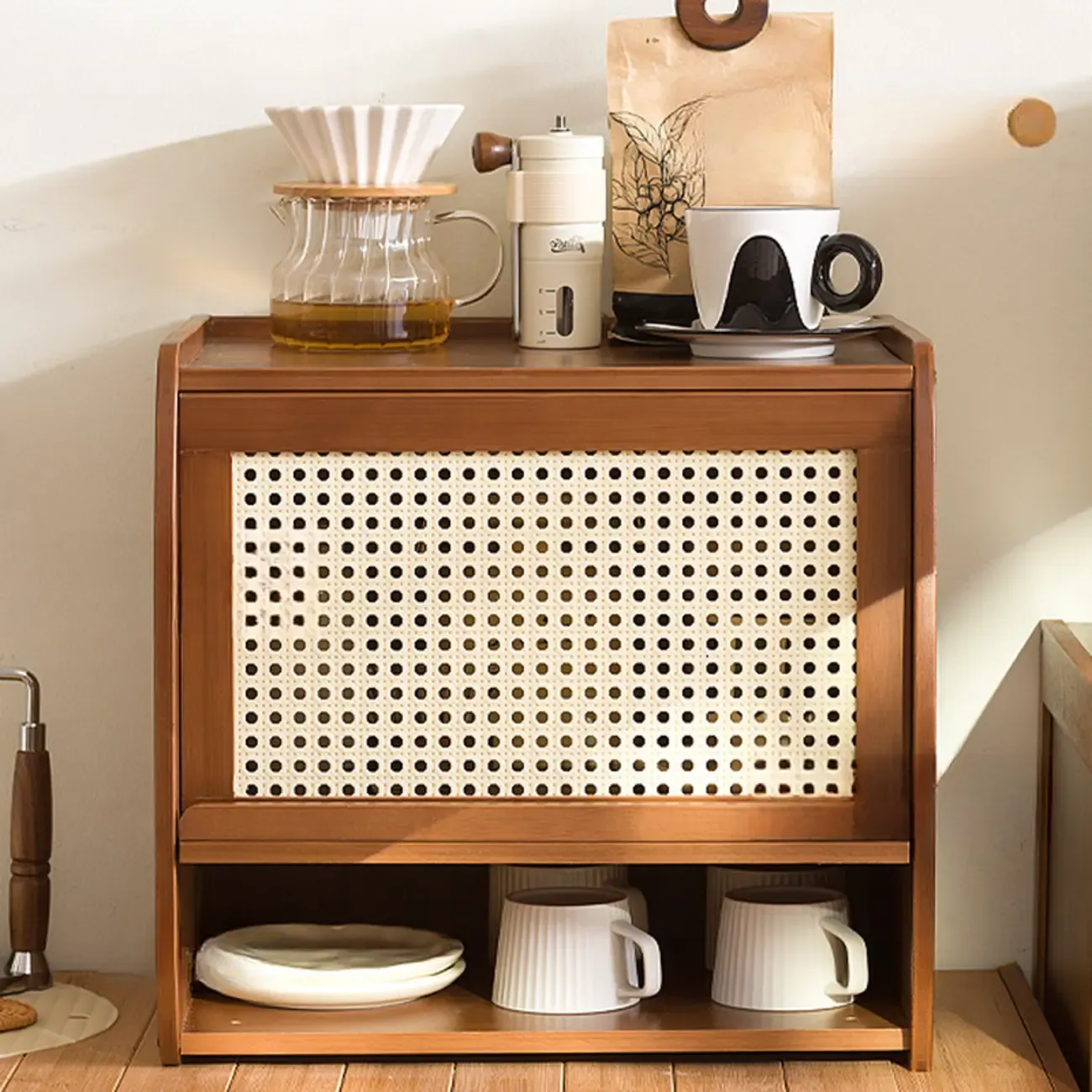 Modern Wood Narrow Open Storage Credenza Image - 5