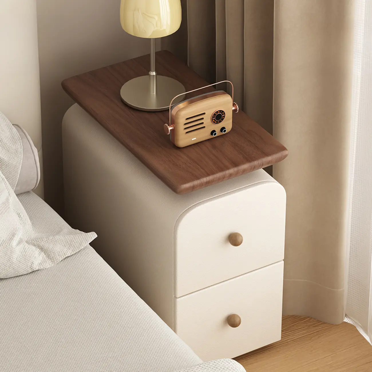 Faux Leather Modern Curved Nightstand Wood Top Image - 2 | homeyfad