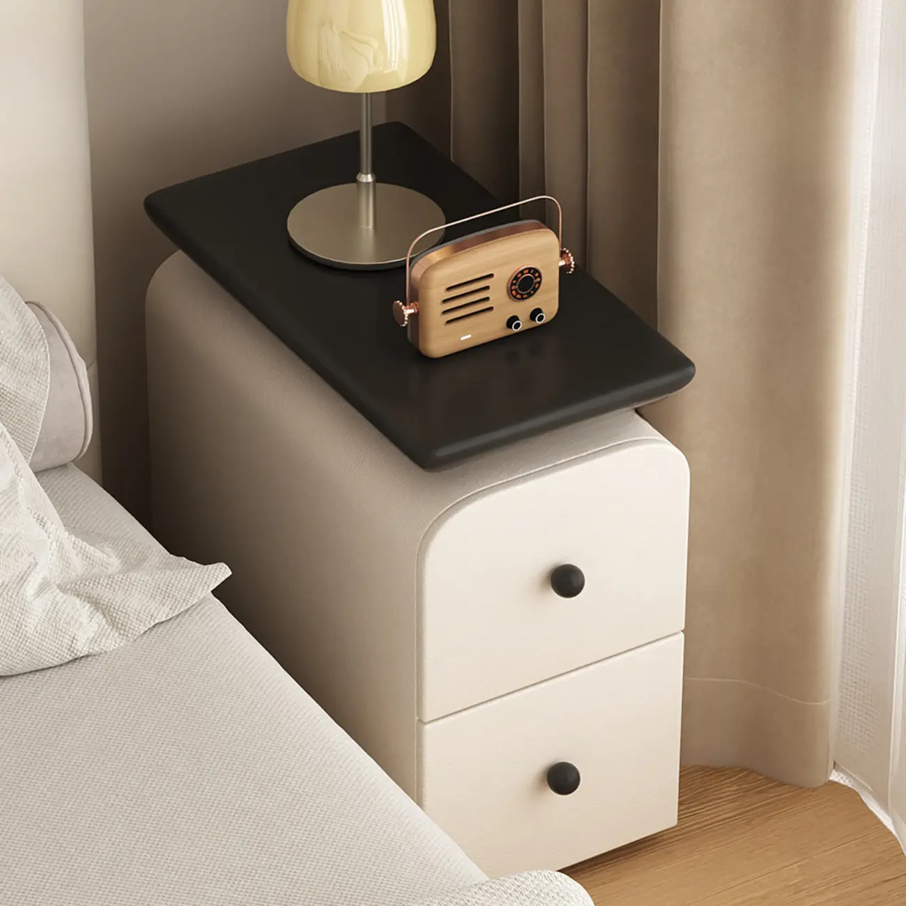 Faux Leather Modern Curved Nightstand Wood Top Image - 3 | homeyfad