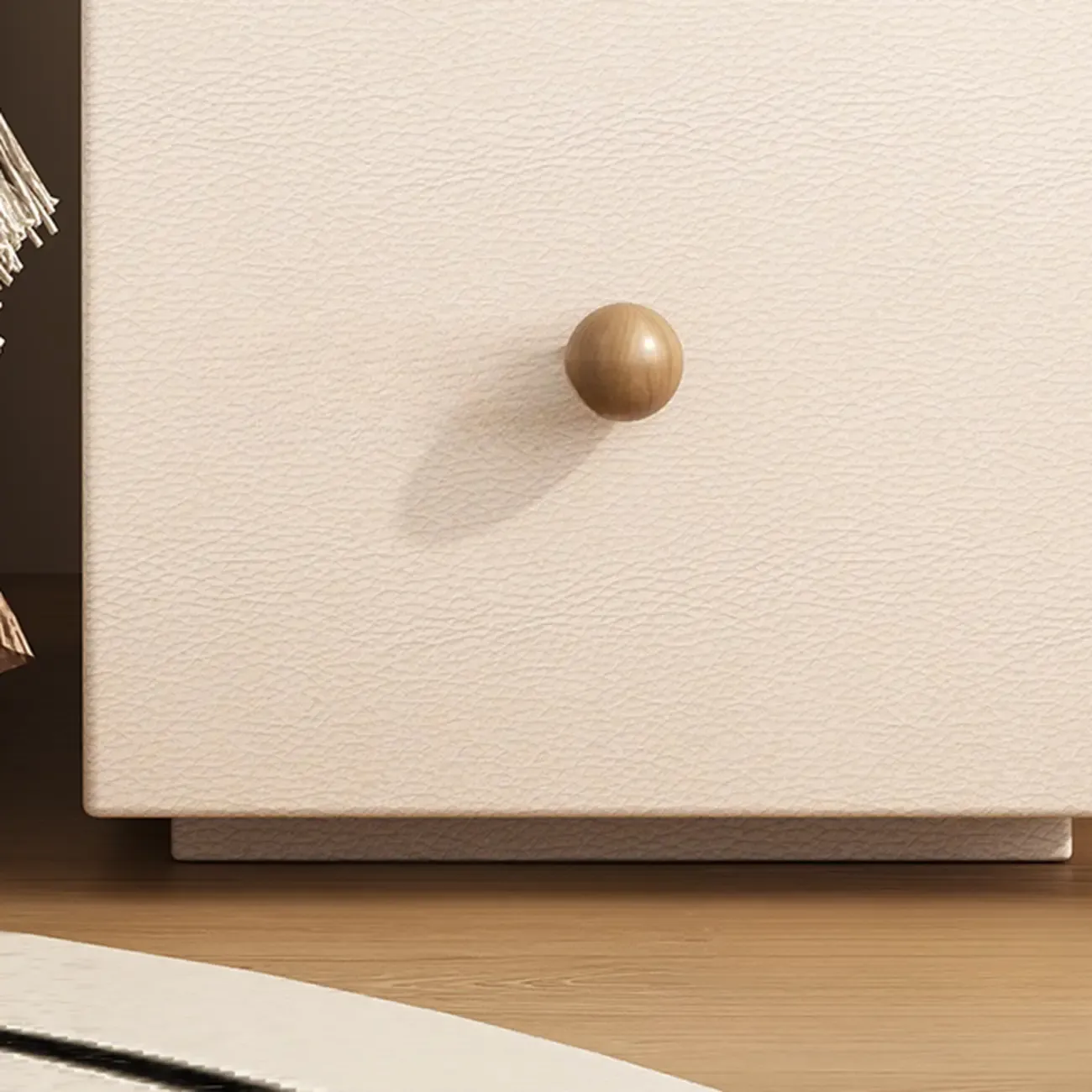 Faux Leather Modern Curved Nightstand Wood Top Image - 6