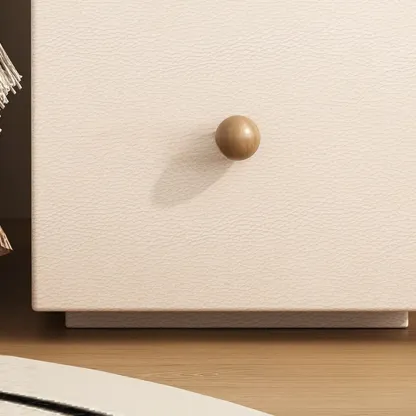 Faux Leather Modern Curved Nightstand Wood Top Image - 6