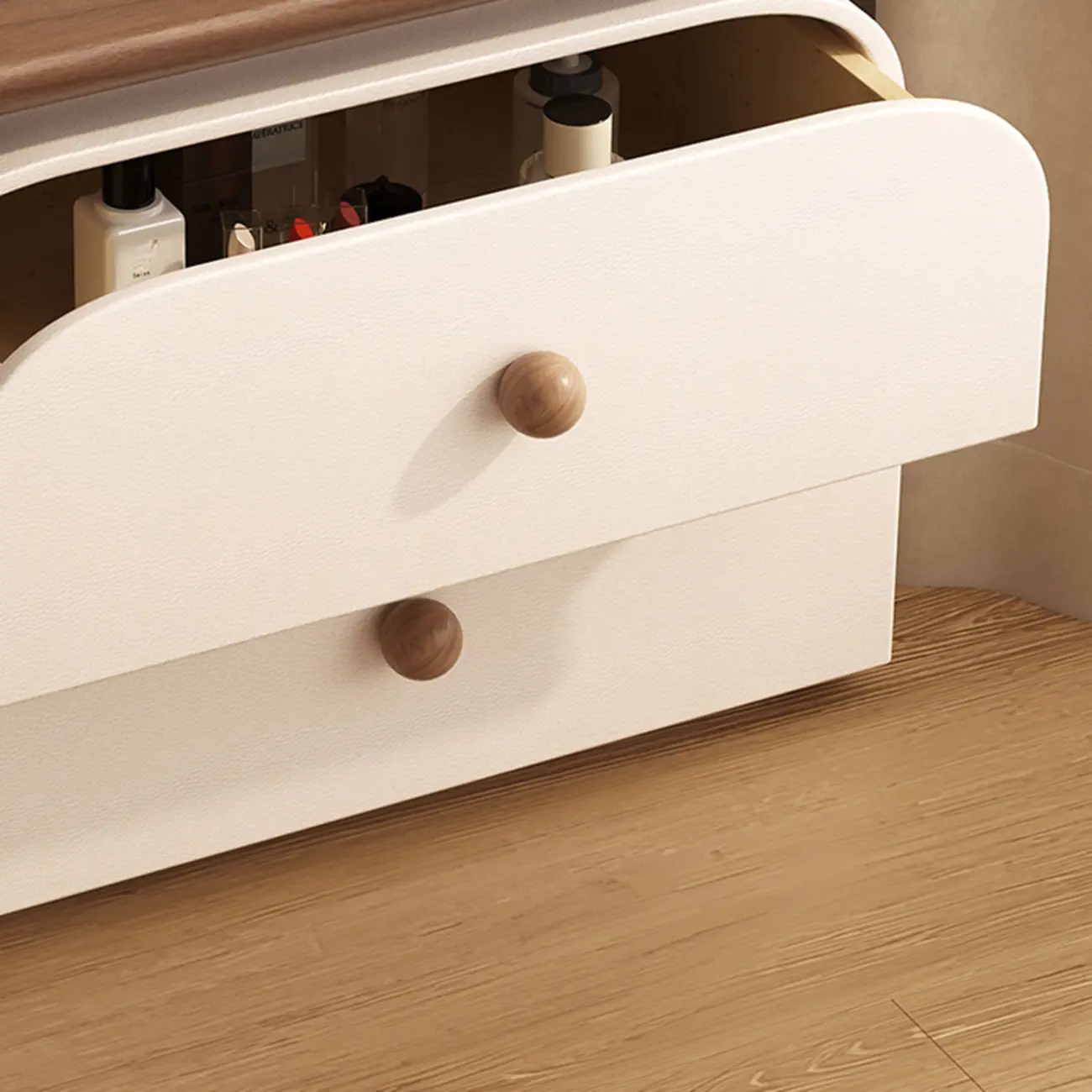 Faux Leather Modern Curved Nightstand Wood Top Image - 9 | homeyfad