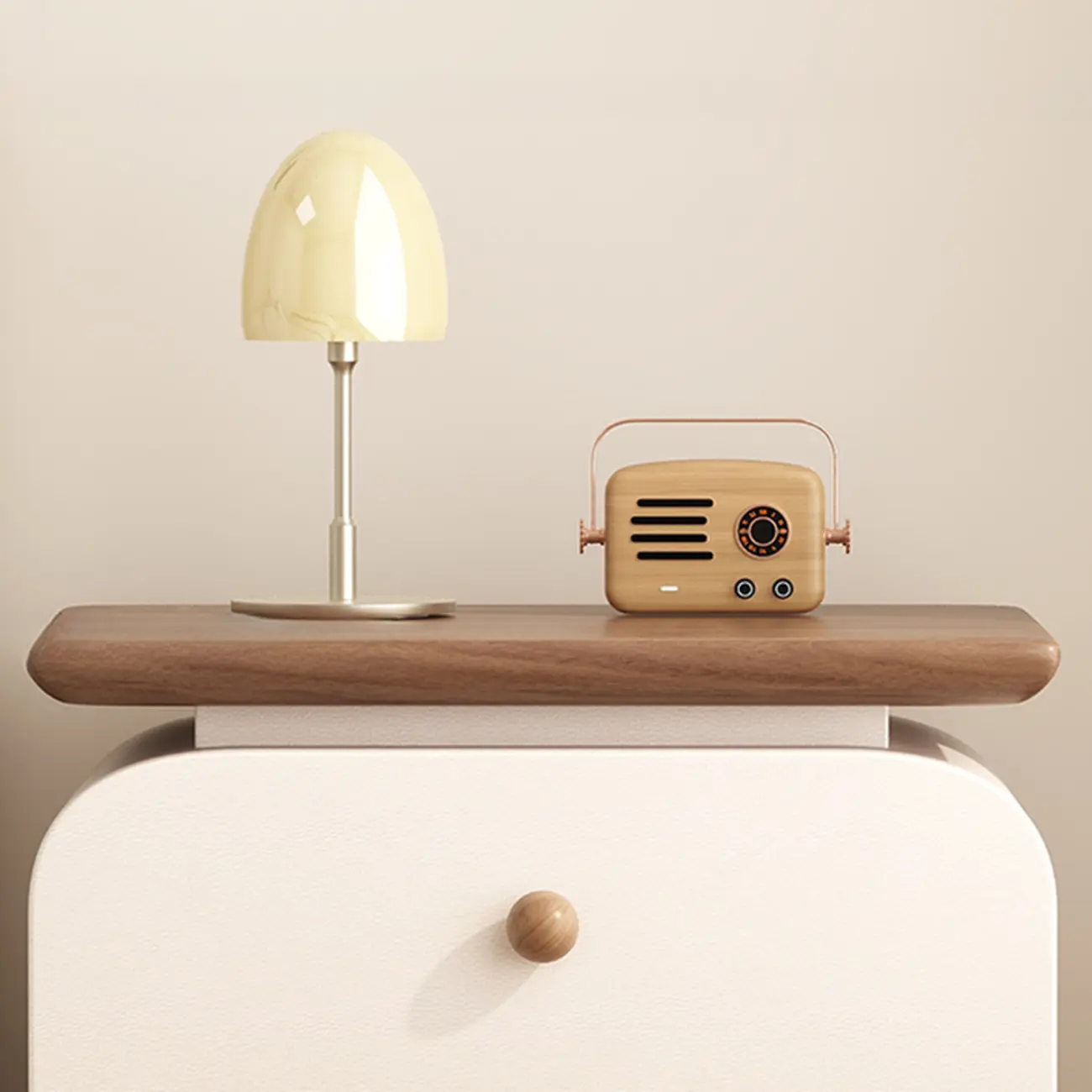 Faux Leather Modern Curved Nightstand Wood Top Image - 10 | homeyfad