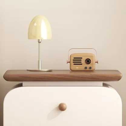 Faux Leather Modern Curved Nightstand Wood Top Image - 10