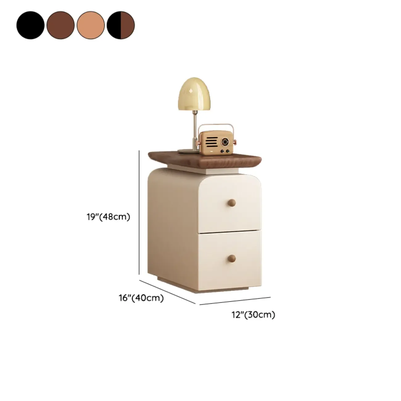 Faux Leather Modern Curved Nightstand Wood Top Image - 12