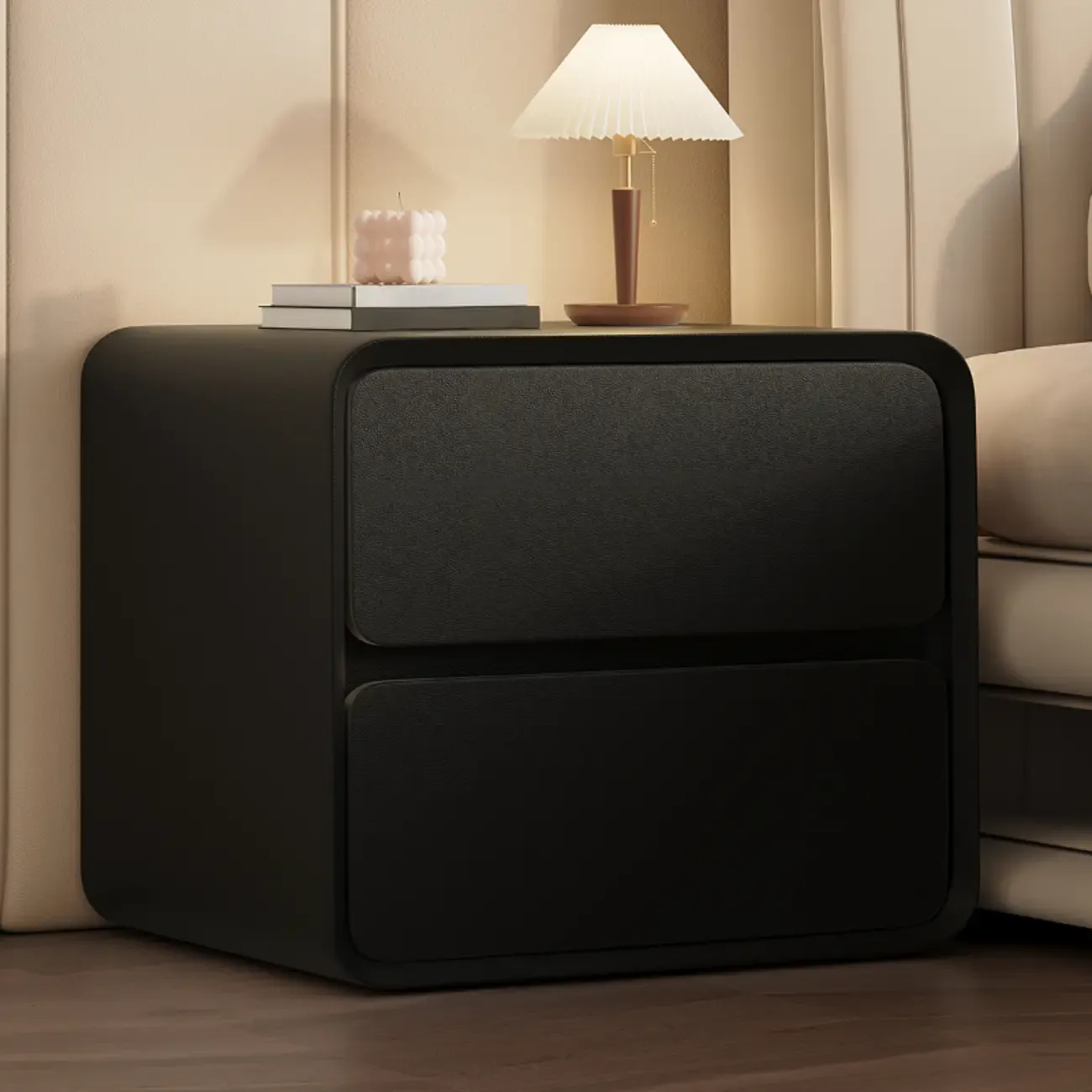 Curved Modern Faux Leather Pleather Nightstand Image - 2