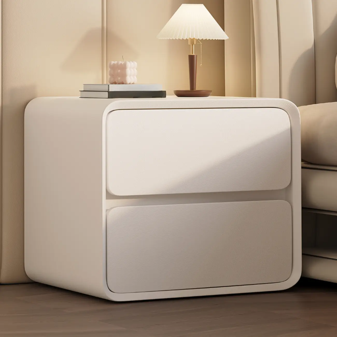 Curved Modern Faux Leather Pleather Nightstand Image - 3 | homeyfad