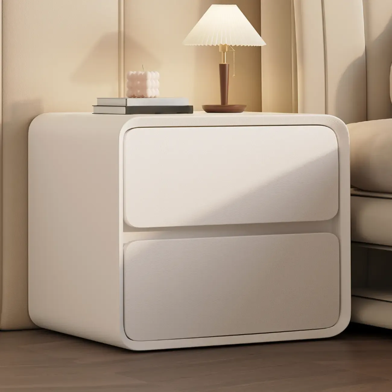 Curved Modern Faux Leather Pleather Nightstand Image - 3