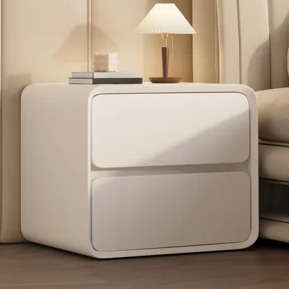 Curved Modern Faux Leather Pleather Nightstand Image - 3