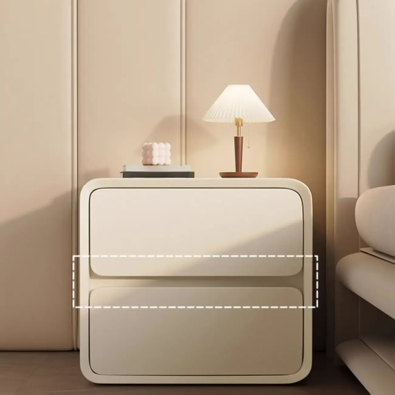 Curved Modern Faux Leather Pleather Nightstand Image - 4