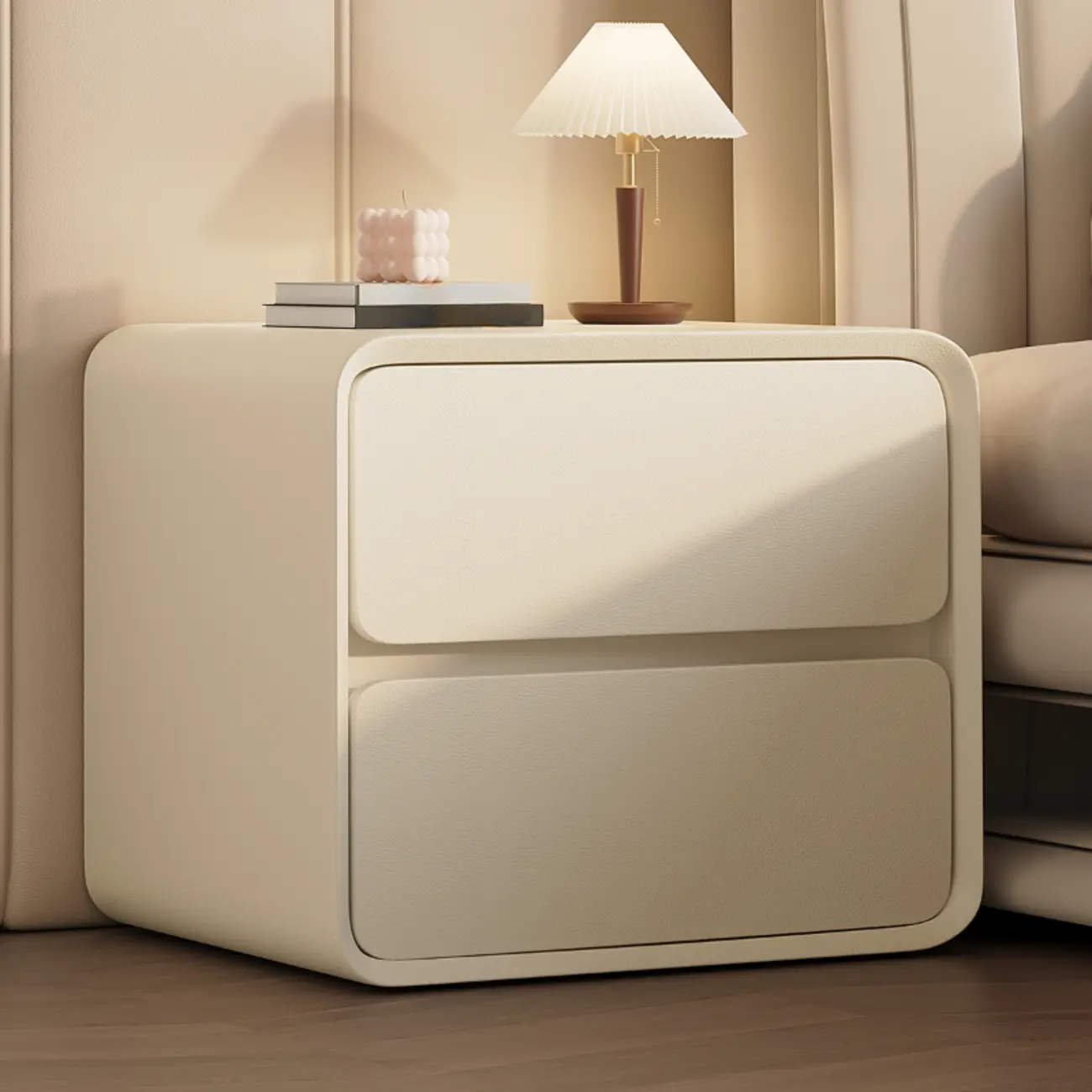 Curved Modern Faux Leather Pleather Nightstand Image - 5 | homeyfad