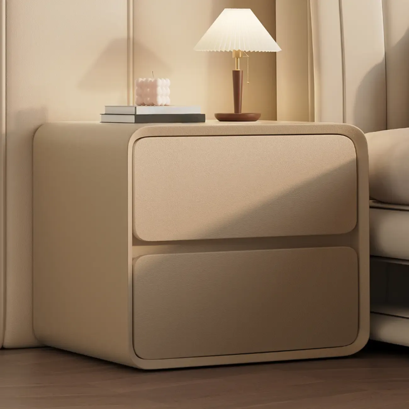 Curved Modern Faux Leather Pleather Nightstand Image - 7