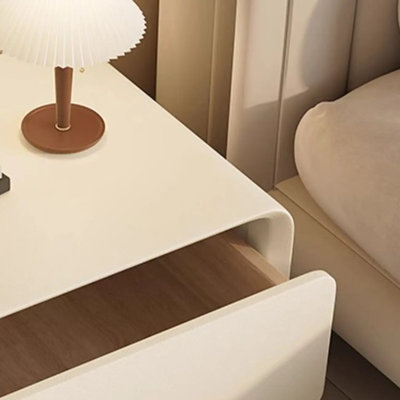 Curved Modern Faux Leather Pleather Nightstand Image - 8 | homeyfad