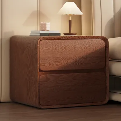 Curved Modern Faux Leather Pleather Nightstand Image - 9