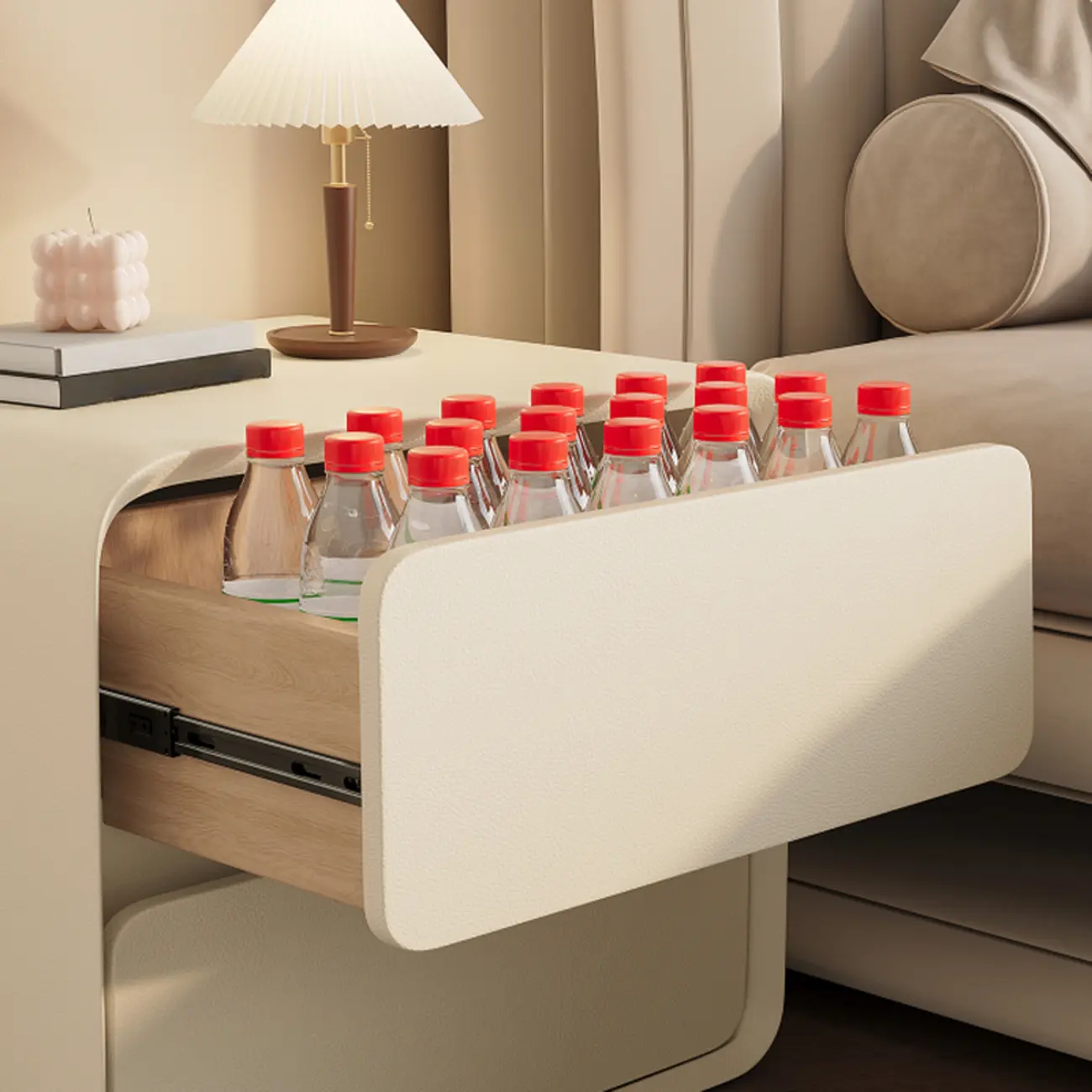 Curved Modern Faux Leather Pleather Nightstand Image - 10 | homeyfad