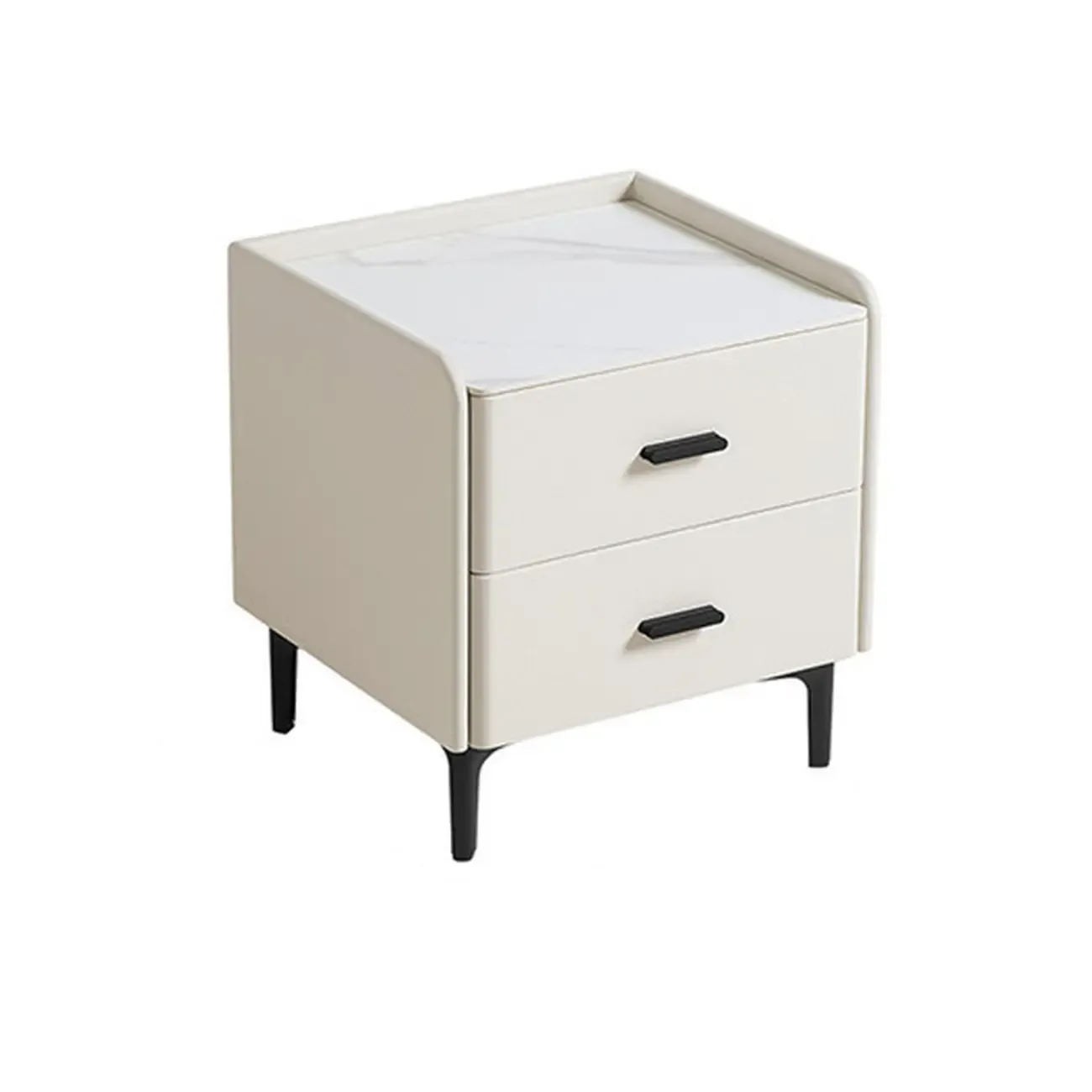 Elegant Modern Faux Leather Stone Top Nightstand Image - 2
