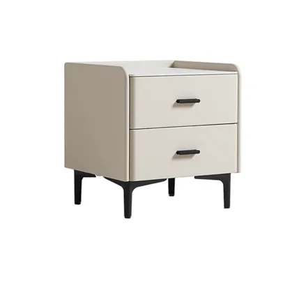 Elegant Modern Faux Leather Stone Top Nightstand Image - 3