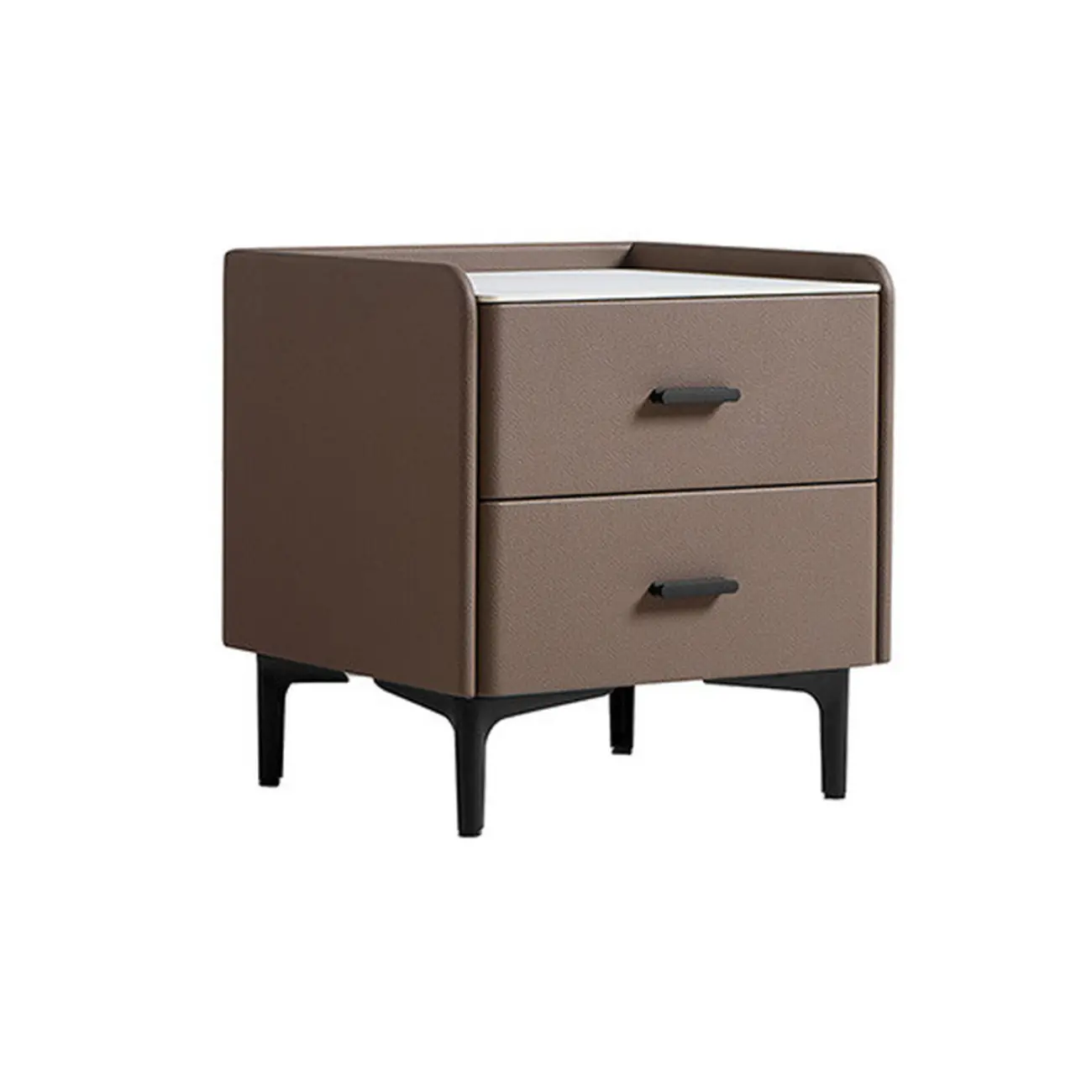 Elegant Modern Faux Leather Stone Top Nightstand Image - 5 | homeyfad
