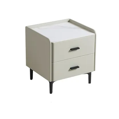Elegant Modern Faux Leather Stone Top Nightstand Image - 7