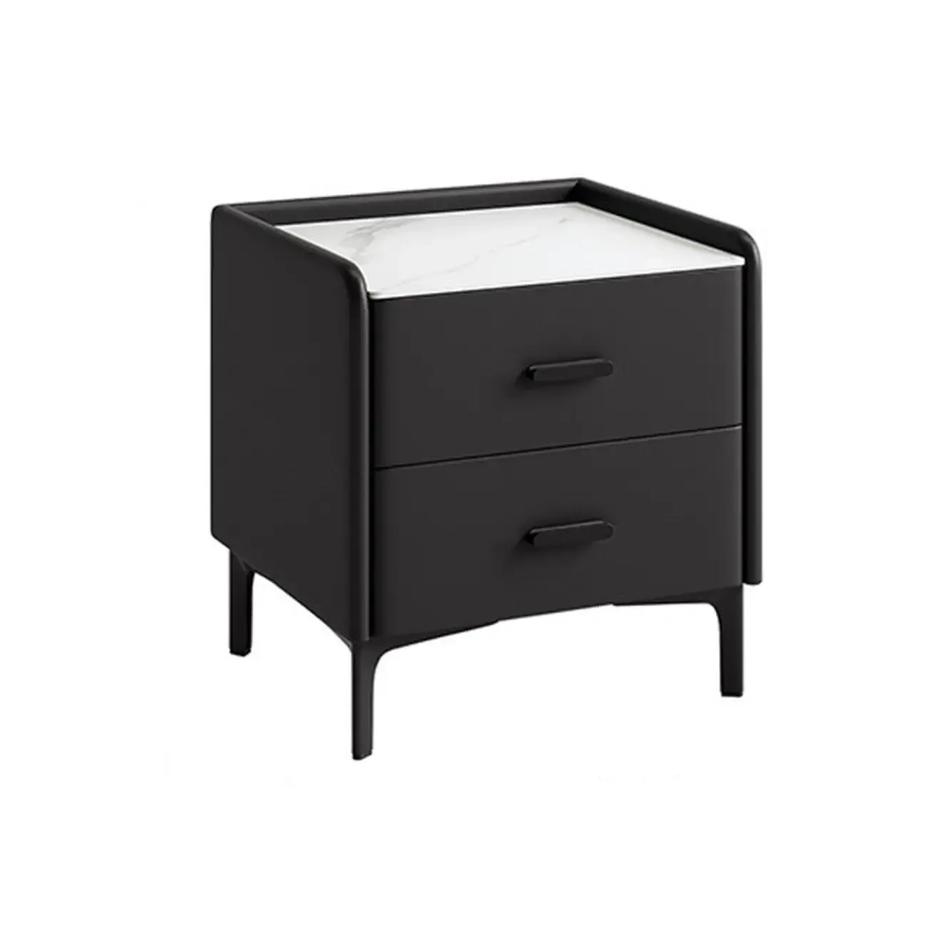 Elegant Modern Faux Leather Stone Top Nightstand Image - 9
