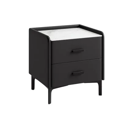 Elegant Modern Faux Leather Stone Top Nightstand Image - 9