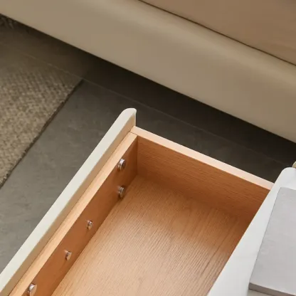 Elegant Modern Faux Leather Stone Top Nightstand Image - 10