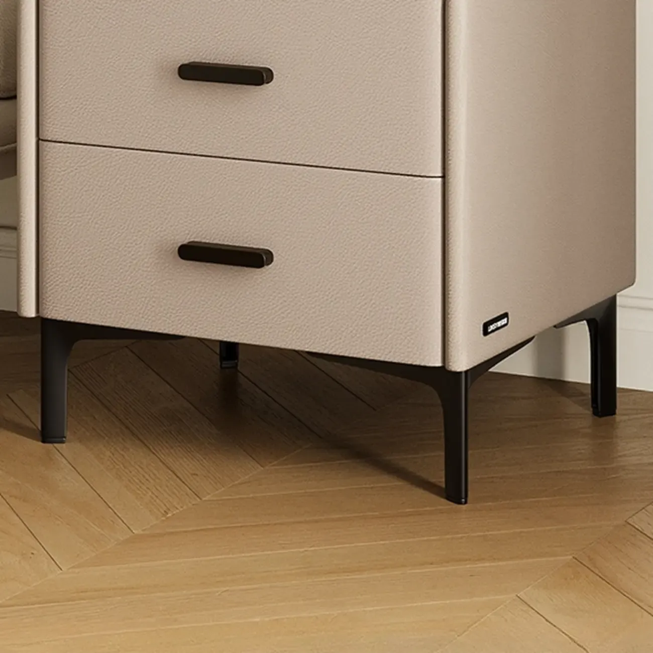 Elegant Modern Faux Leather Stone Top Nightstand Image - 12